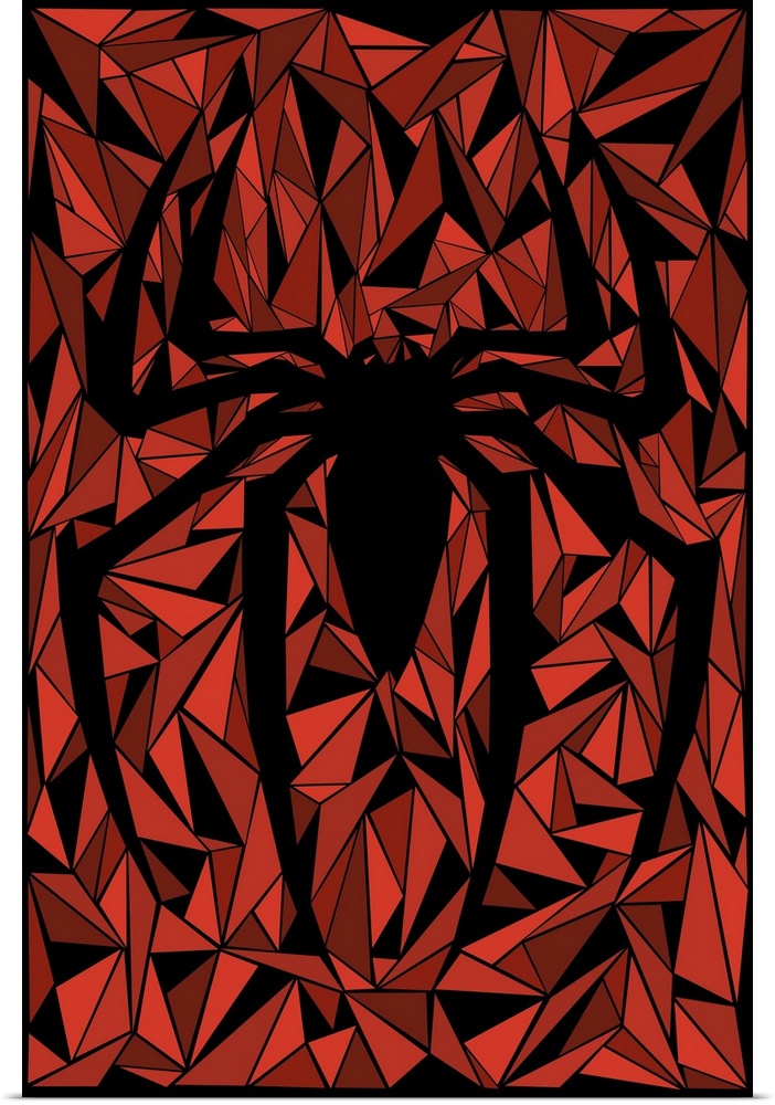 Contemporary geometric artwork of the Spiderman symbol.