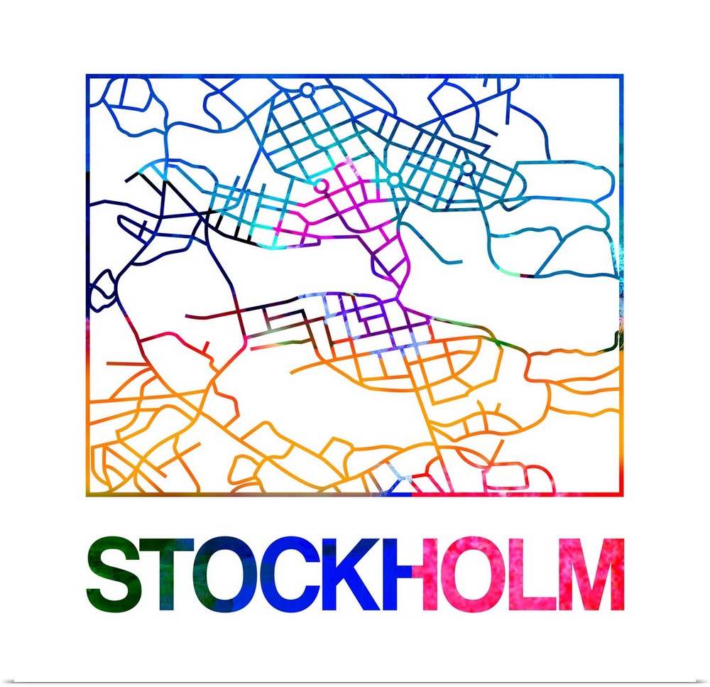 Colorful map of the streets of Stockholm, Sweden.