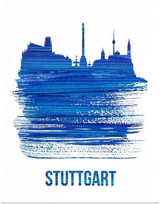 Stuttgart Skyline Brush Stroke Blue