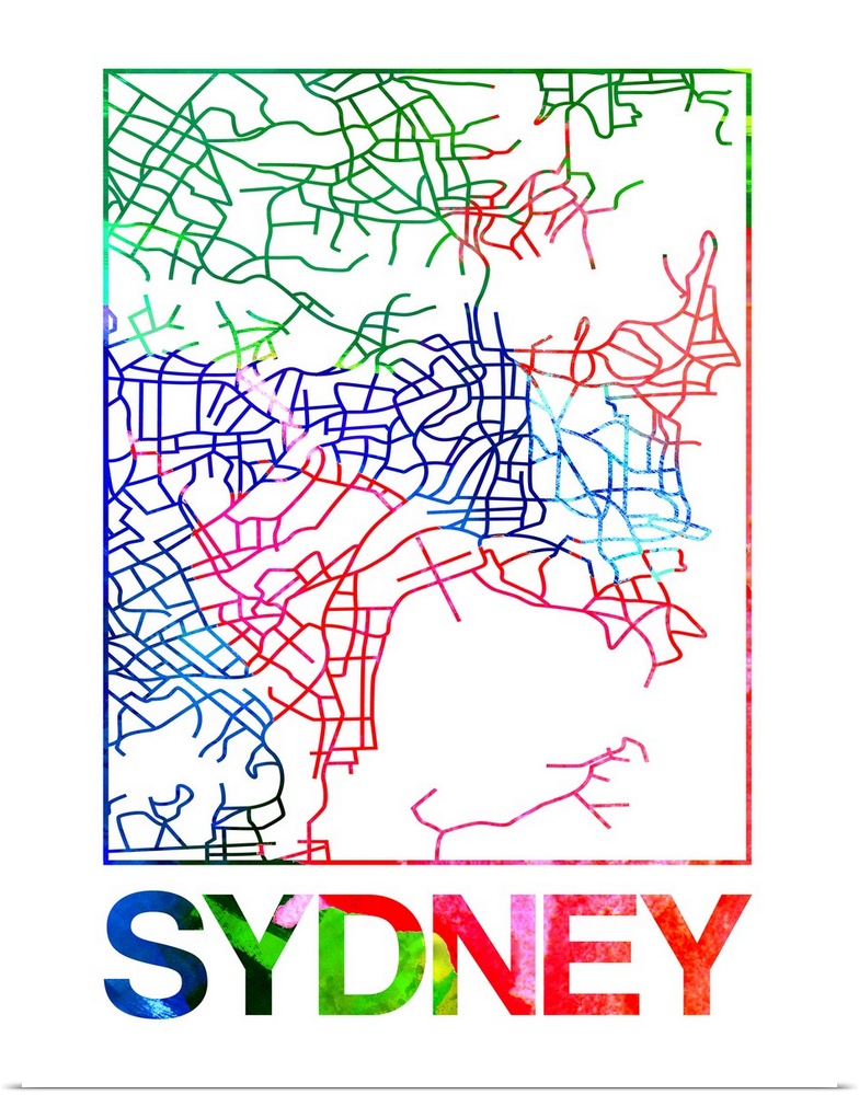 Colorful map of the streets of Sydney, Australia.
