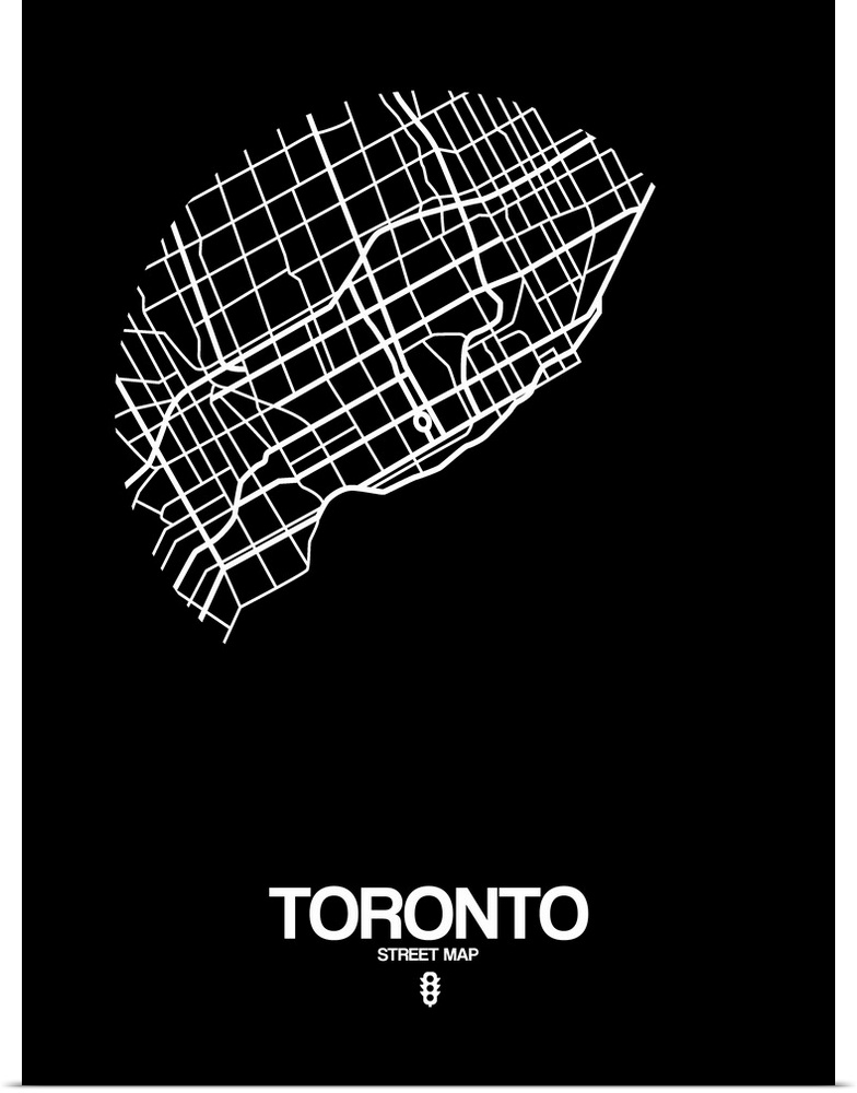 Minimalist art map of the city streets of Toronto in black and white.