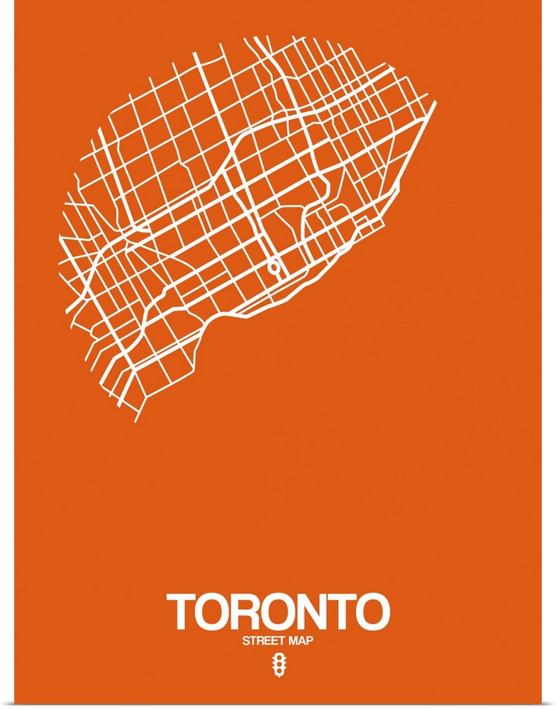 Minimalist art map of the city streets of Toronto in orange and white.