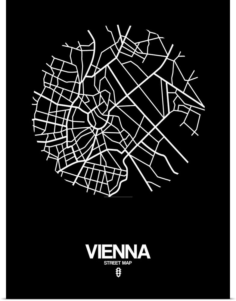 Minimalist art map of the city streets of Vienna in black and white.