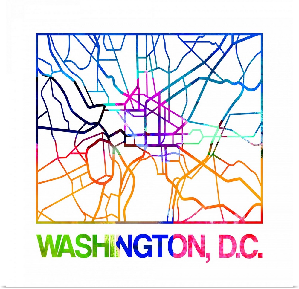 Colorful map of the streets of Washington, DC.