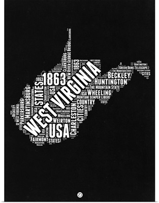 West Virginia Black and White Map