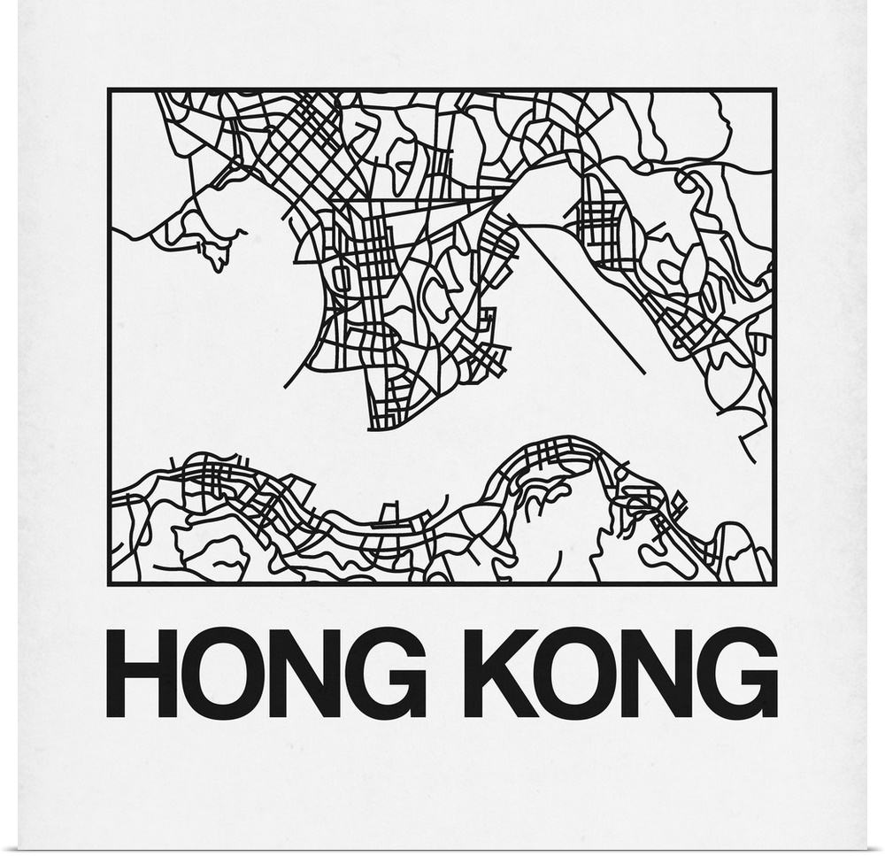 Contemporary minimalist art map of the city streets of Hong Kong.