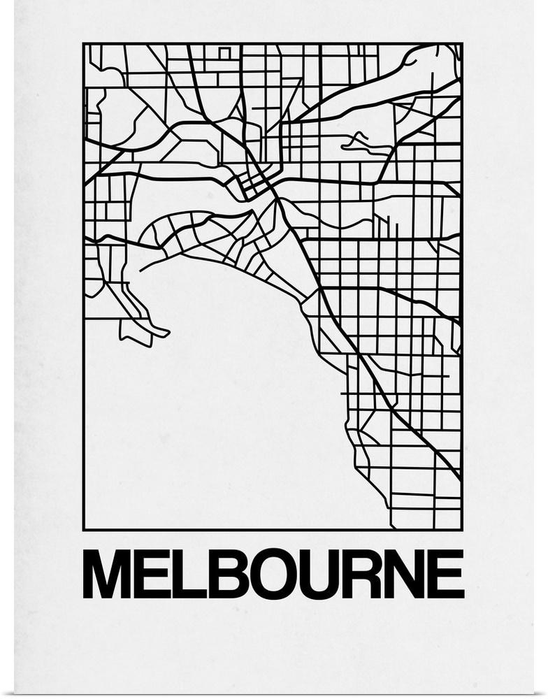 Contemporary minimalist art map of the city streets of Melbourne.