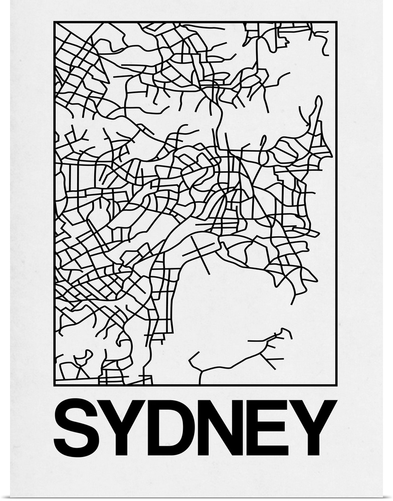Contemporary minimalist art map of the city streets of Sydney.