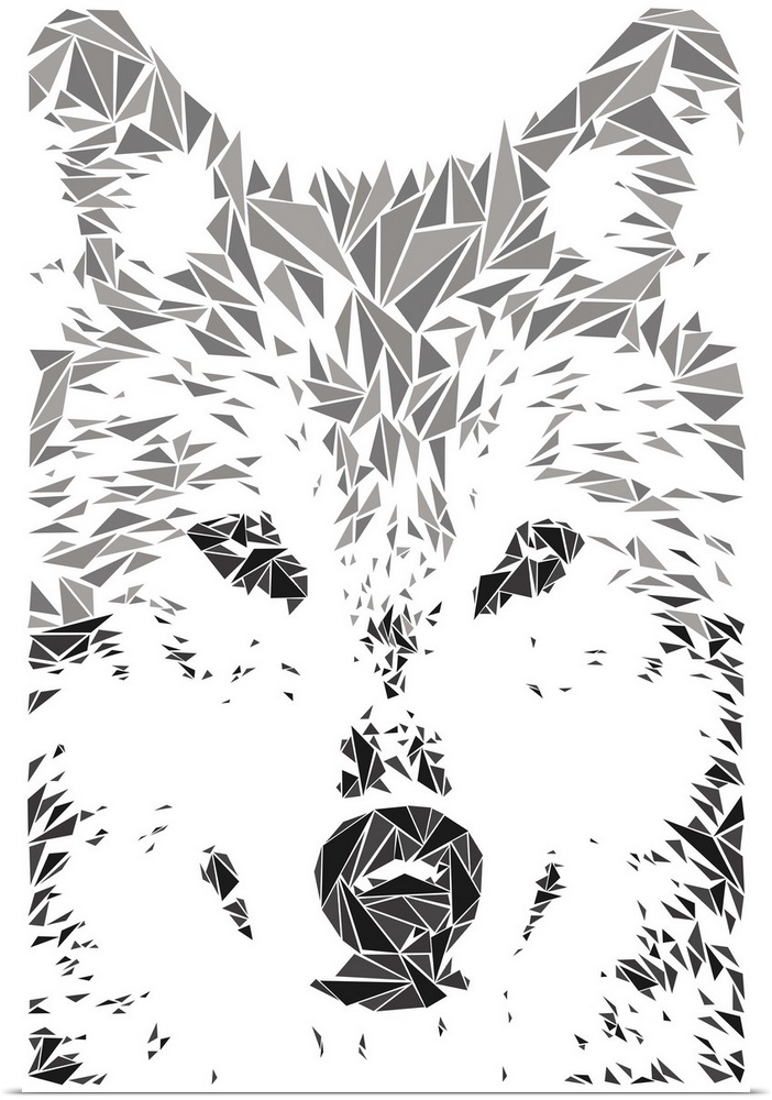 A wolf made up of triangular geometric shapes.