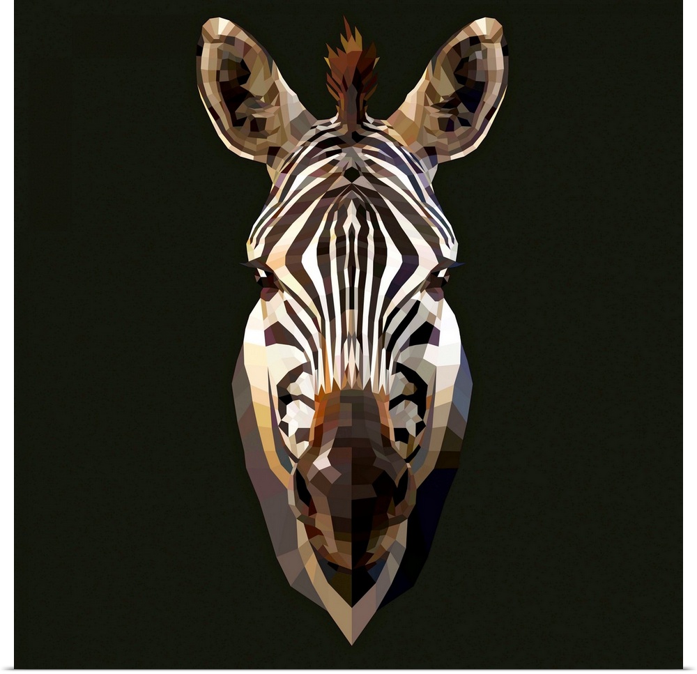 Contemporary artwork of a polygon mesh zebra portrait.