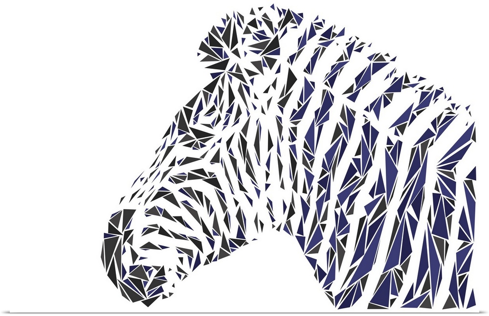 A striped zebra made up of triangular geometric shapes.