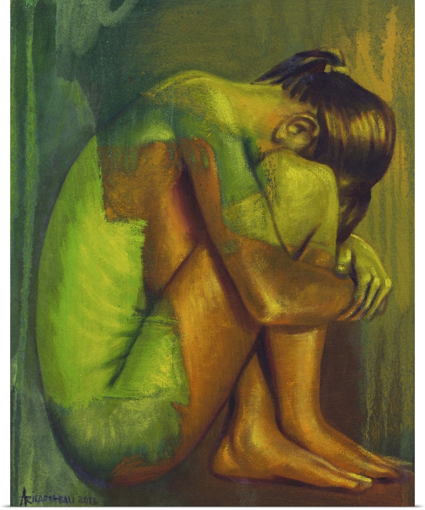 Warmth emanates from this superb figure study by Aricadia, yet shades of green envelop her, creeping across the sensuous c...