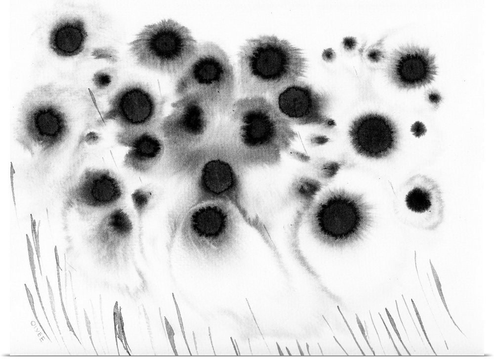 Abstract ink meadow in black and white