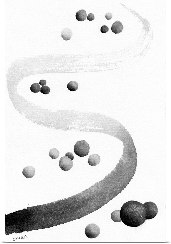 Abstract Chinese ink painting of a river in black and white.