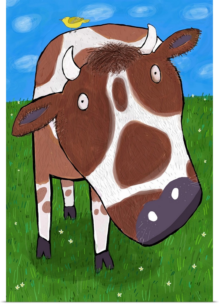 Close up of cow in field illustrated by artist Carla Daly.