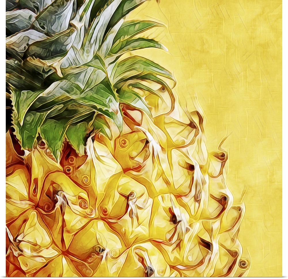 Digital fine art print of a golden pineapple, up-close.