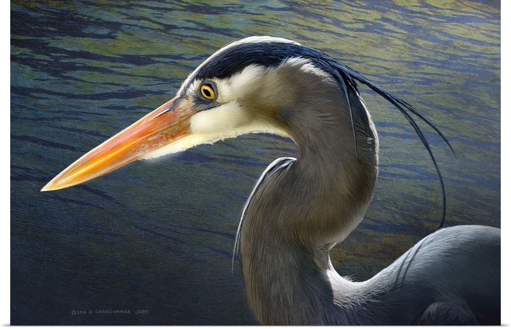 Contemporary artwork of a portrait of a heron.