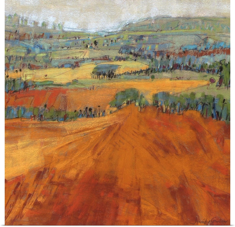 Contemporary painting of an endless landscape in the countryside.