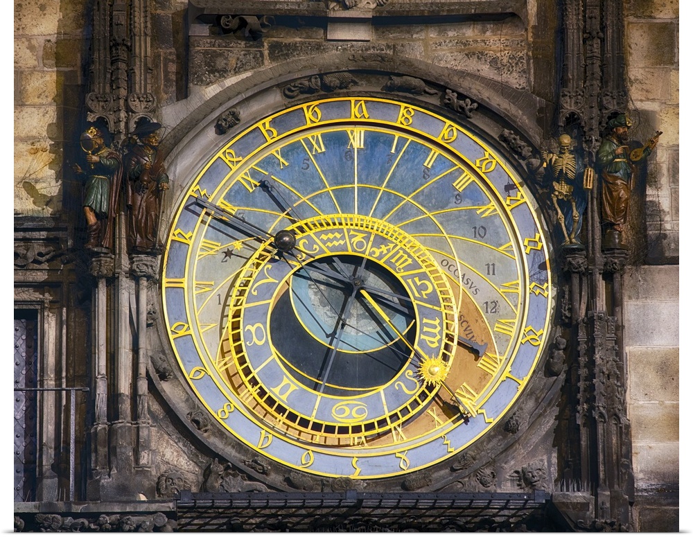View of the Astronomical Clock or Orloj on the Old Town Hall in Prague, Czech Republic.