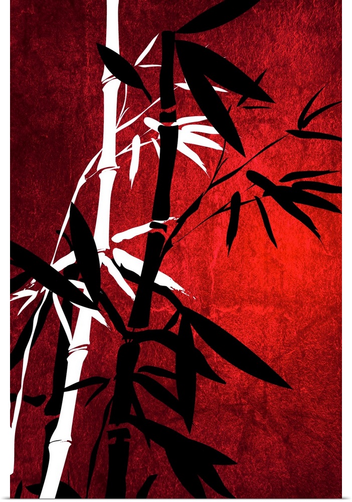 Bamboo in front of a red background