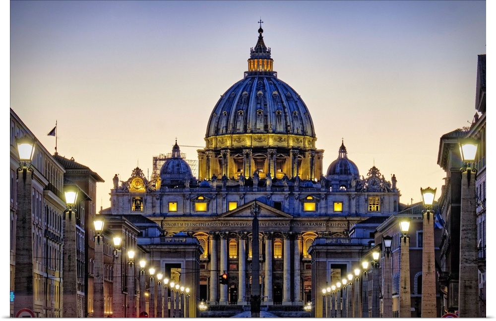 Low Angle View of the Papal Basilica of St Peter's at Night, Vatican City, Rome, Italy