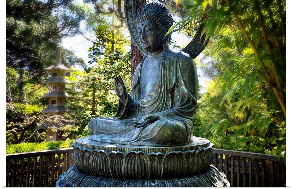 Sitting Bronze Buddha Statue, Japanese Tea Garden, San Francisco, California.
