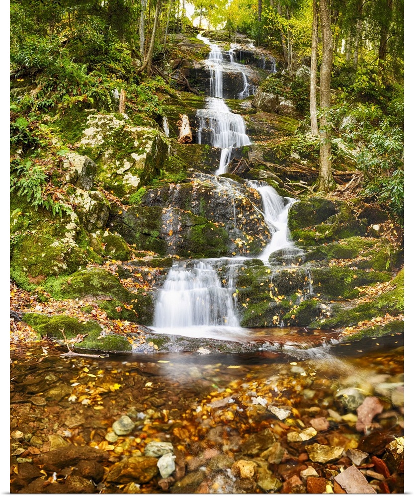 Low angle view of the Buttermilk falls during autumn, Delaware. Water Gap National Recreational area in Layton, New Jersey.