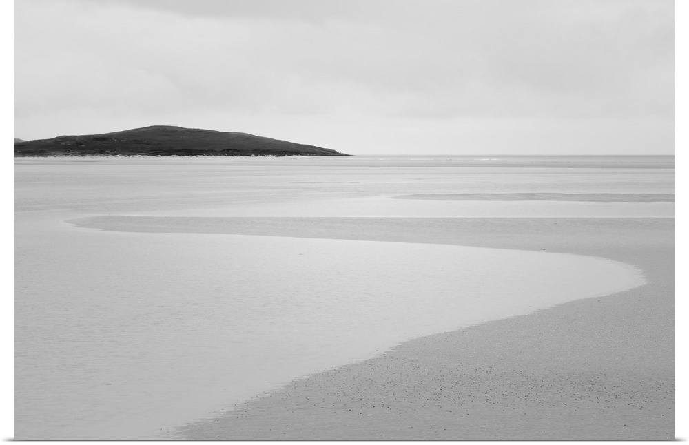 Black and white photograph of Luskentyre sands in Scotland.