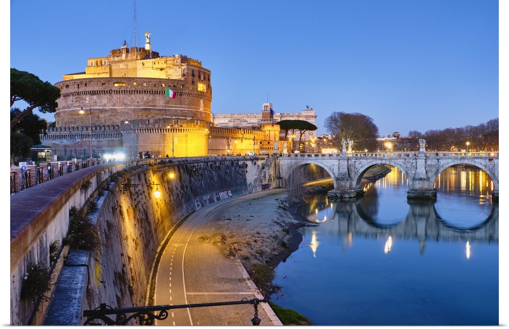 Castle Of The Holy Angel Lit Up at Dusk, Rome, Lazio, Italy