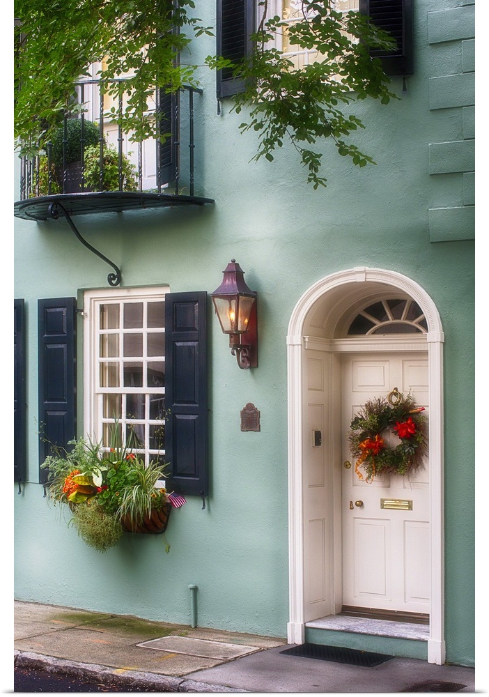 Entrance of a Pastel Colored Historic House in Charleston, South Carolina