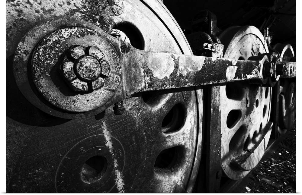 Close Up View of Steam Locomotive Wheels.