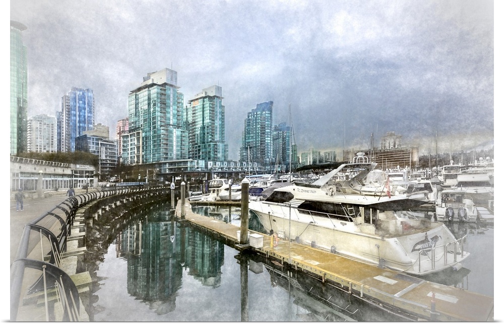 An artistic photographic drawing of Coal Harbour in Vancouver, BC.