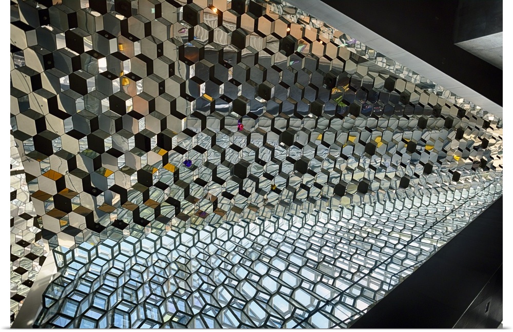 Interior of the Harpa Concert Hall and Exhibition Center in Reykjavik, Iceland.
