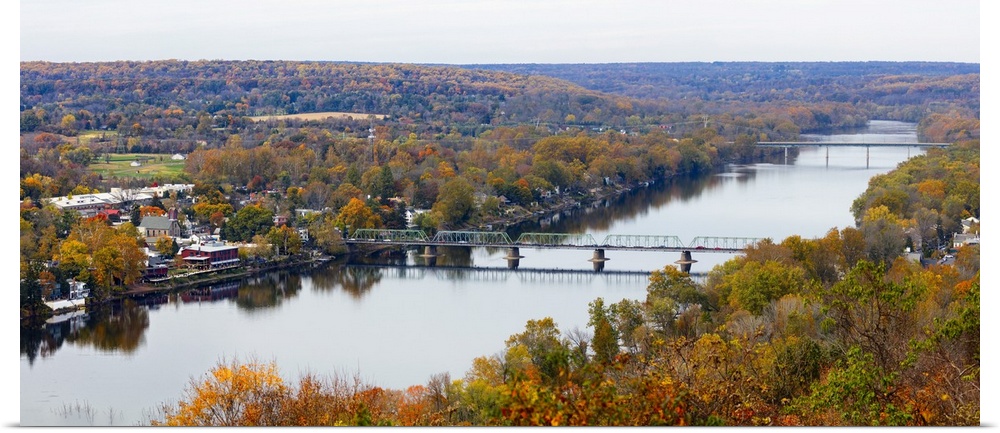 High Angle View of The Delaware River with the Lambertville to New Hope Bridges from New Jersey.