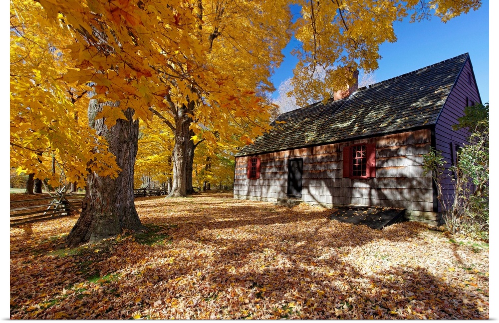 View of the Historic Wicks Farmhouse Through Colorful Fall Foliage, Jockey Hollow State Park, New Jersey