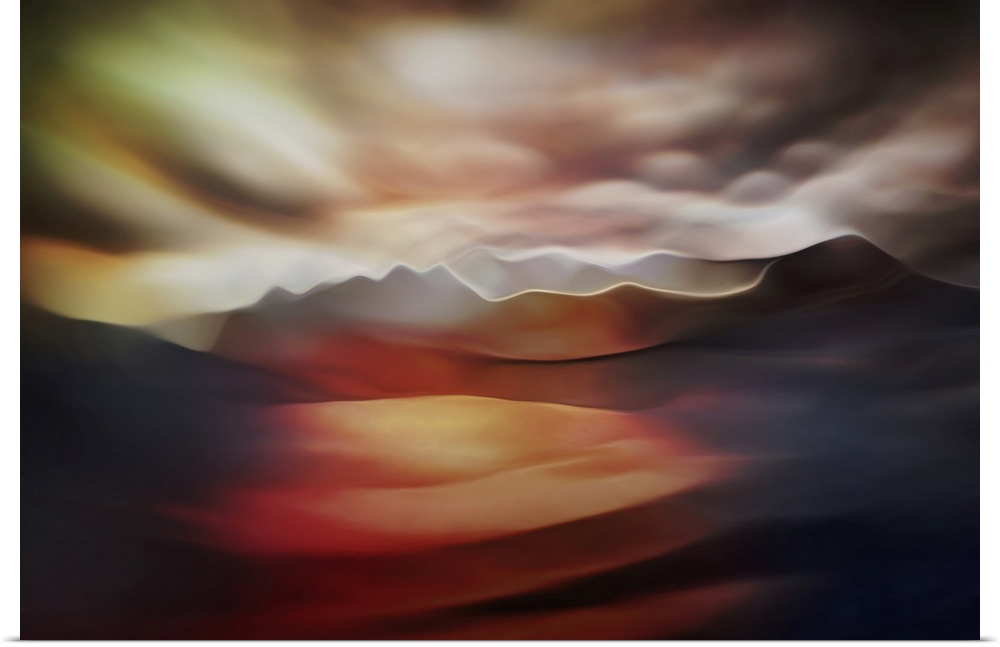 Abstract landscape. The original is a studio shot of water reflecting colors. The shape of the mountains was created in po...