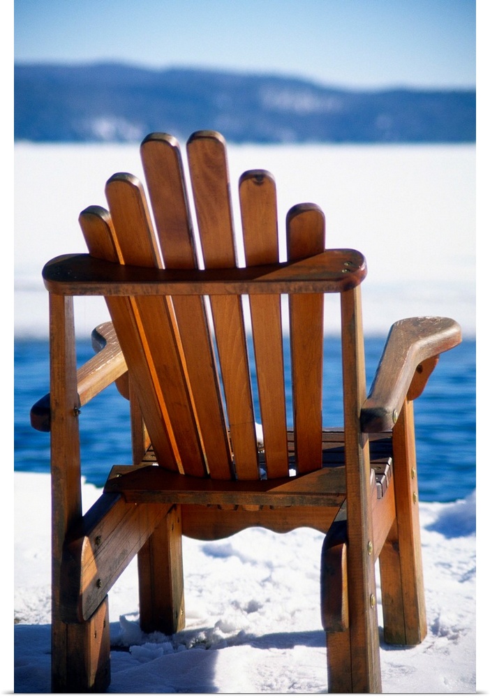 Empty Adirondack Chair on the Deck in Winter, Lake George, New York