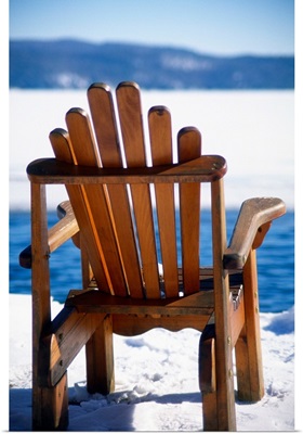 Empty Adirondack Chair on the Deck in Winter, Lake George, New Y