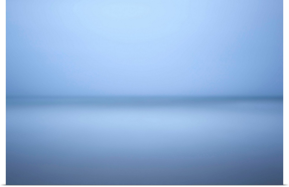 A cool blue minimal piece of total zen-like tranquility. Simply a horizon line dividing the space symetrically on the hori...