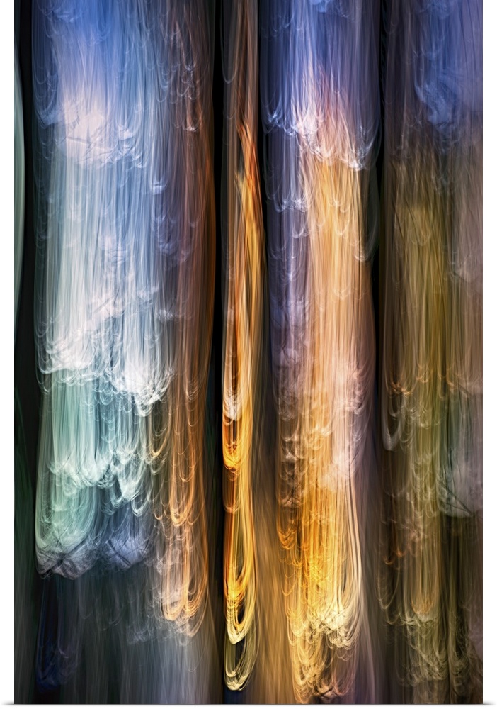 Long exposure photograph of colorful, stringy light.