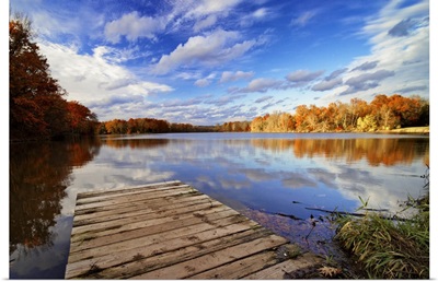 Fall Scenic View Of Lake Cushetunk, New Jersey