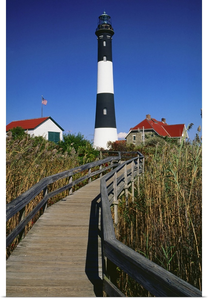 Wooden walkway leading to the fire island lighthouse, New York state.