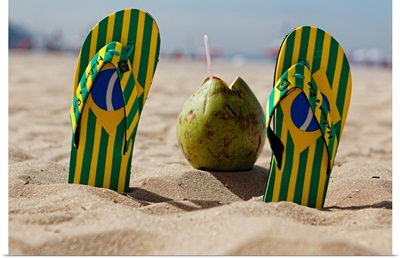 Flip-Flops and a Coconut, Copacabana Beach, Rio de Janeiro, Braz