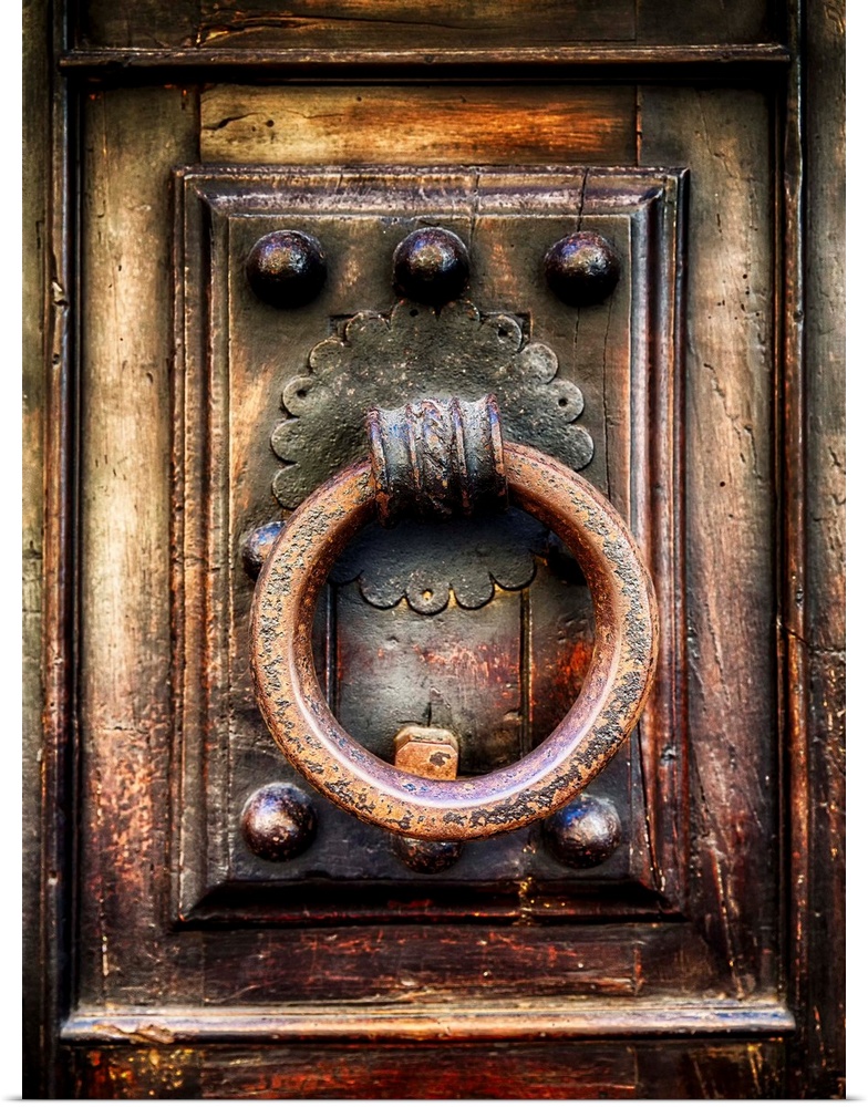 Close Up View of an Antique Renaissance  Door Knocker, Florence, Tuscany, Italy.