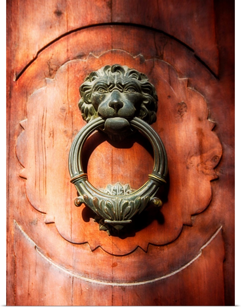Close Up View of a Lion Faced Door Knocker, Florence, Tuscany, Italy.