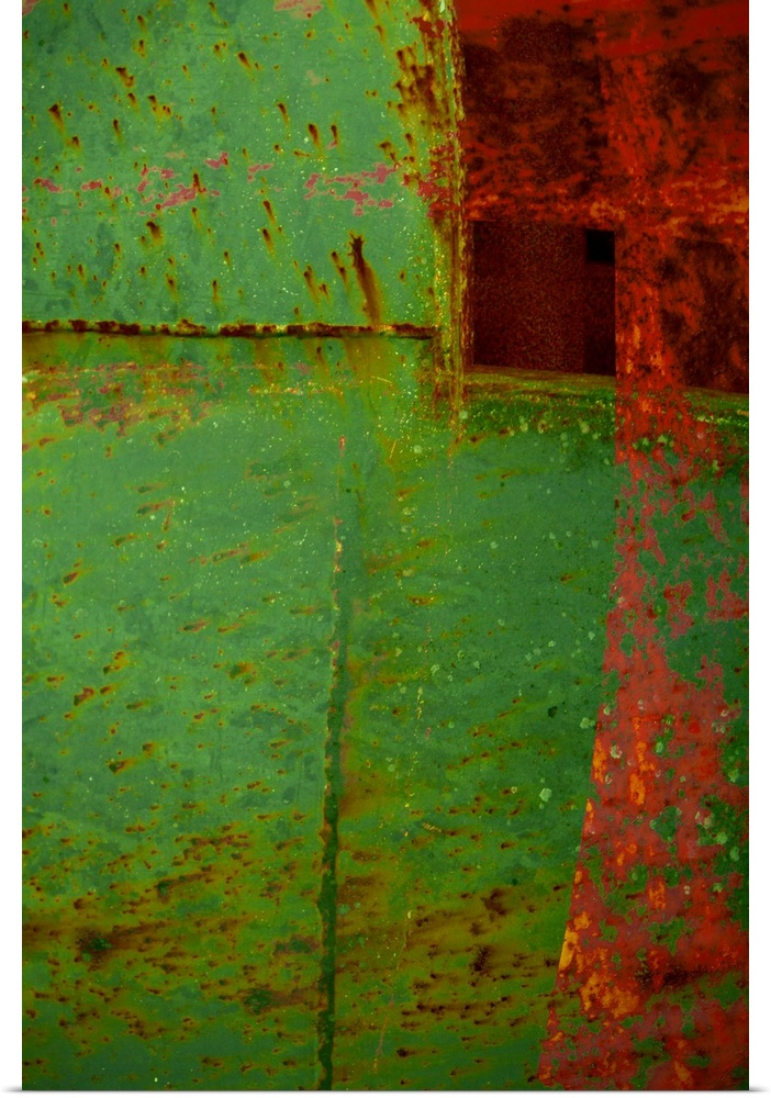 Green and red artwork layered with heavy textures and a distressed speckling.