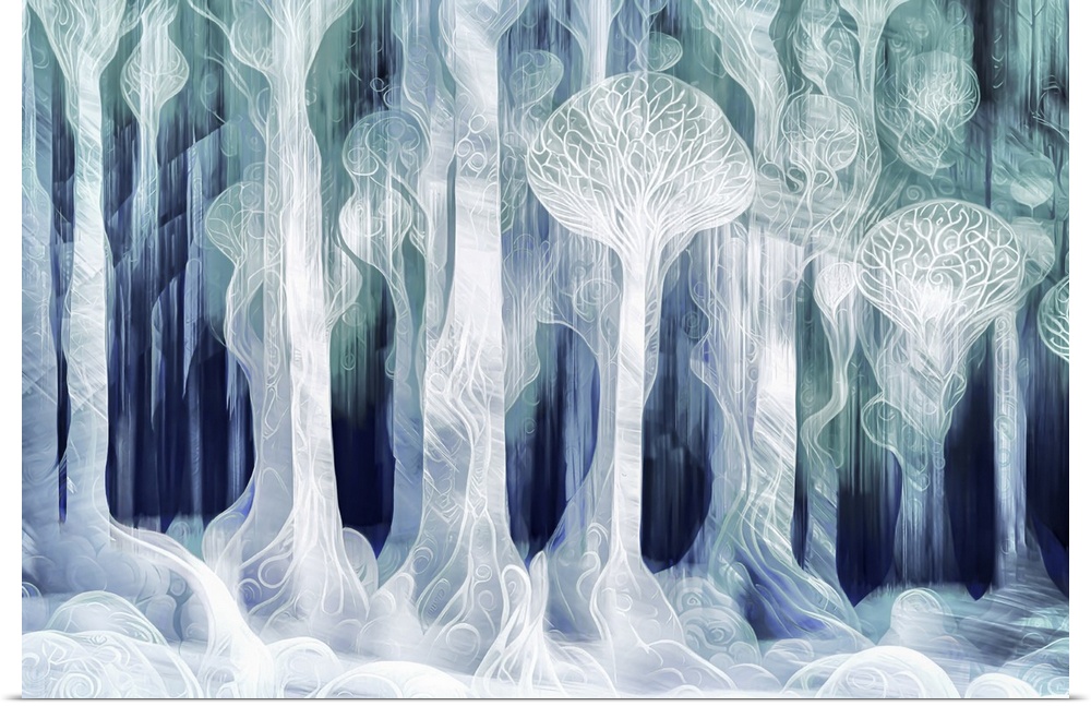 A group of light trees against a dark background, reinterpreted to look like "ghost trees". This is based on one of my man...