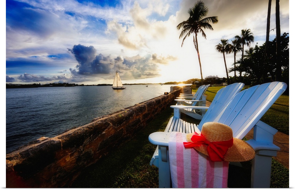 Hamilton Bay Sunset with Lounge Chairs, Bermuda