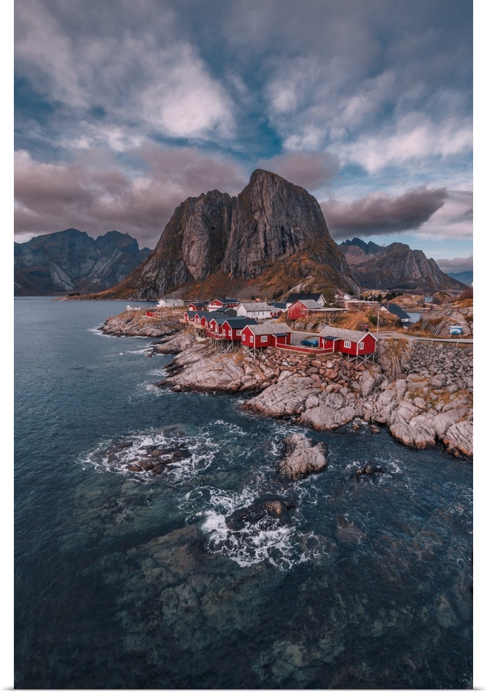 One of the most iconic views of Lofoten Norway, seen from Hamny, a small fishing village in the south of the archipelago.
