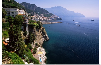 High Angle View Of The Amalfi Coastline At Amalfi, Campania, Italy